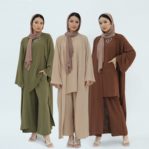 2025 Sharut ropa islámica 3 uds Abaya conjunto <span class=keywords><strong>sin</strong></span> mangas Top con pantalones <span class=keywords><strong>Kimono</strong></span> Abaya Casual vestidos de mujer transpirable conjunto modesto - Product Image 2