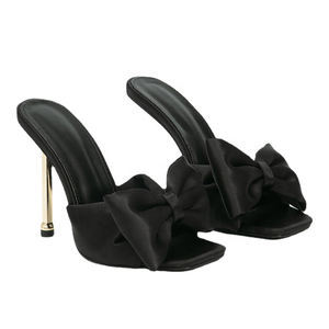 Sandales d'été confortables à talons hauts en métal et bout carré avec nœud papillon pour femmes - Product Image 6