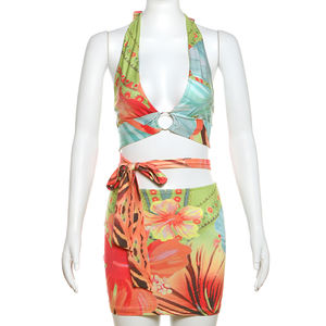 2024 HO New Arrivals Duas Peças Saias Conjuntos Sexy Halter Top + Mini Saia 2 Peça Set Mulheres Verão Beach Wear Conjunto das Mulheres - Product Image 5
