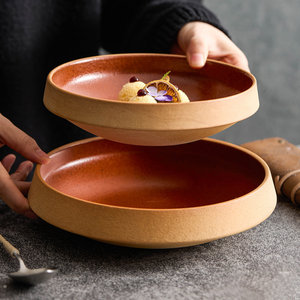 Bol à pâtes rustique <span class=keywords><strong>en</strong></span> porcelaine rouge écologique, vaisselle profonde 7,7/8,9 pouces, <span class=keywords><strong>plat</strong></span> <span class=keywords><strong>en</strong></span> céramique mat pour soupes et salades, idéal pour restaurants et événements. - Product Image 1