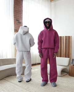 Survêtement Homme Hiver Épais Coton Molleton Français 450 GSM Logo Personnalisé Oversize Baggy <span class=keywords><strong>2</strong></span> Pièces Hoodie Pantalon Streetwear - Product Image 2