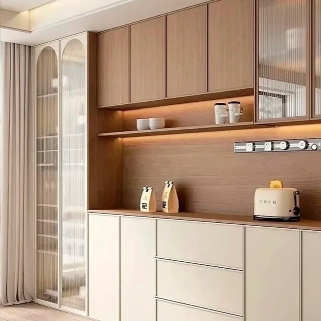 Solid Wood Classic Traditional Style Wine Cabinet with Embedded Storage and Glass Doors-Wholesale Factory Direct