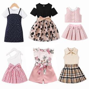 Ensemble de robes florales pour enfants, tenue d'été sans manches, deux pièces, jupe à motifs à carreaux rose, noir et blanc, vêtements pour enfants - Product Image 1