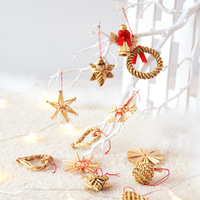 Ensemble de décorations en paille pour Noël, étoile, flocon de neige, cœur, ange, fleur, anneau, chèvre, ornements en paille nordiques du Danemark et de Norvège