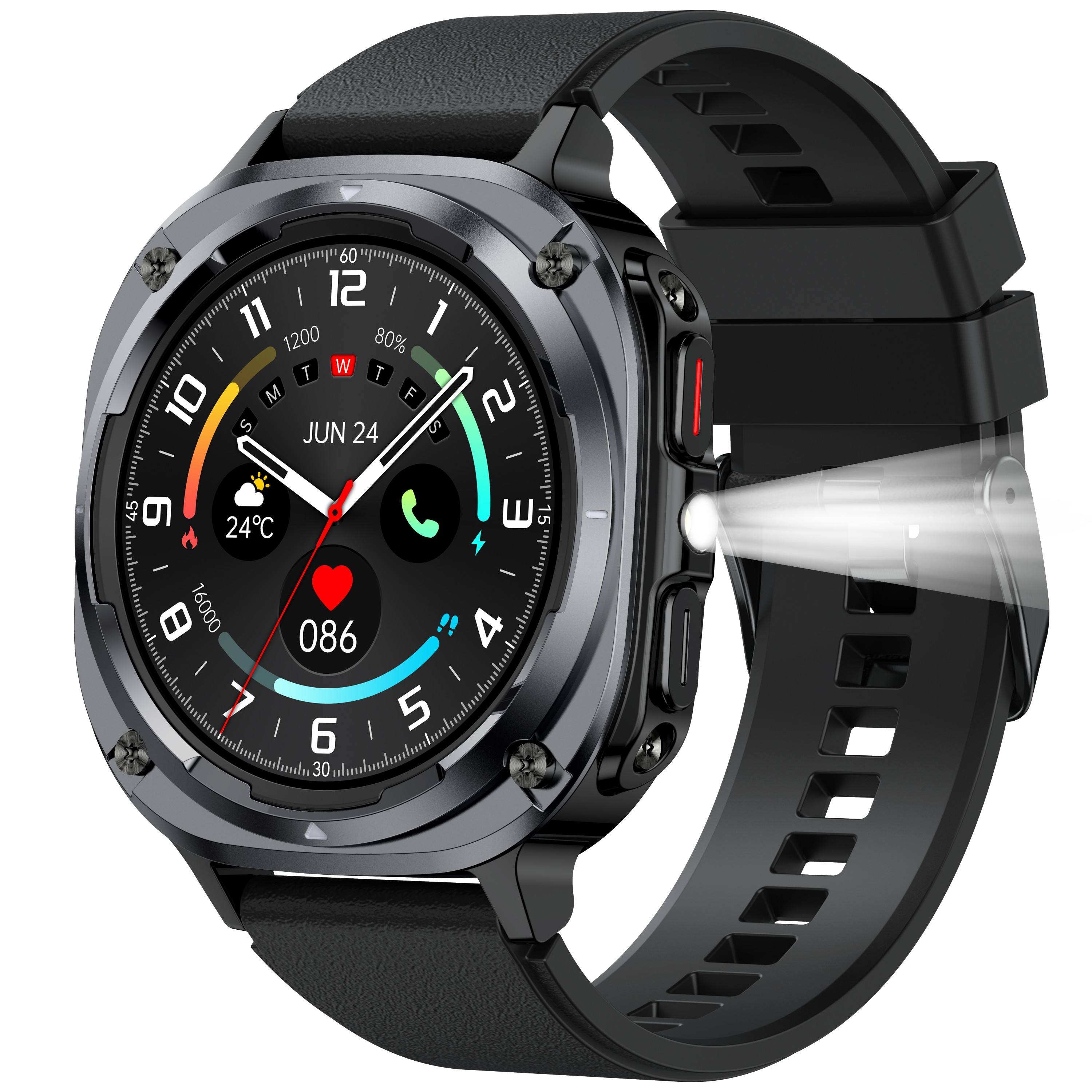 S90 Outdoor Sports Smart Watch 2026 with Flashlight 1.39 Inch TFT Screen Heart Rate BT Call Smart Watch for Men Women