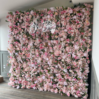 MoKtong Rosa Aufrollbare Blumenwand-Kulisse 91x91 cm 5D mit Realistischen Seidenrosen-Paneelen für Kleine Heim-Fotoboxen und Eventdekoration