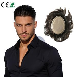 Toupet pour homme en base de soie, densité 130%, cheveux indiens Remy 100%, fermeture injectée PU+Dentelle HD, couleur personnalisée - Product Image 1