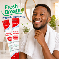 Sachets de bain de bouche probiotique naturel aux herbes, formule britannique, emballages individuels, en stock, pour une fraîcheur buccale