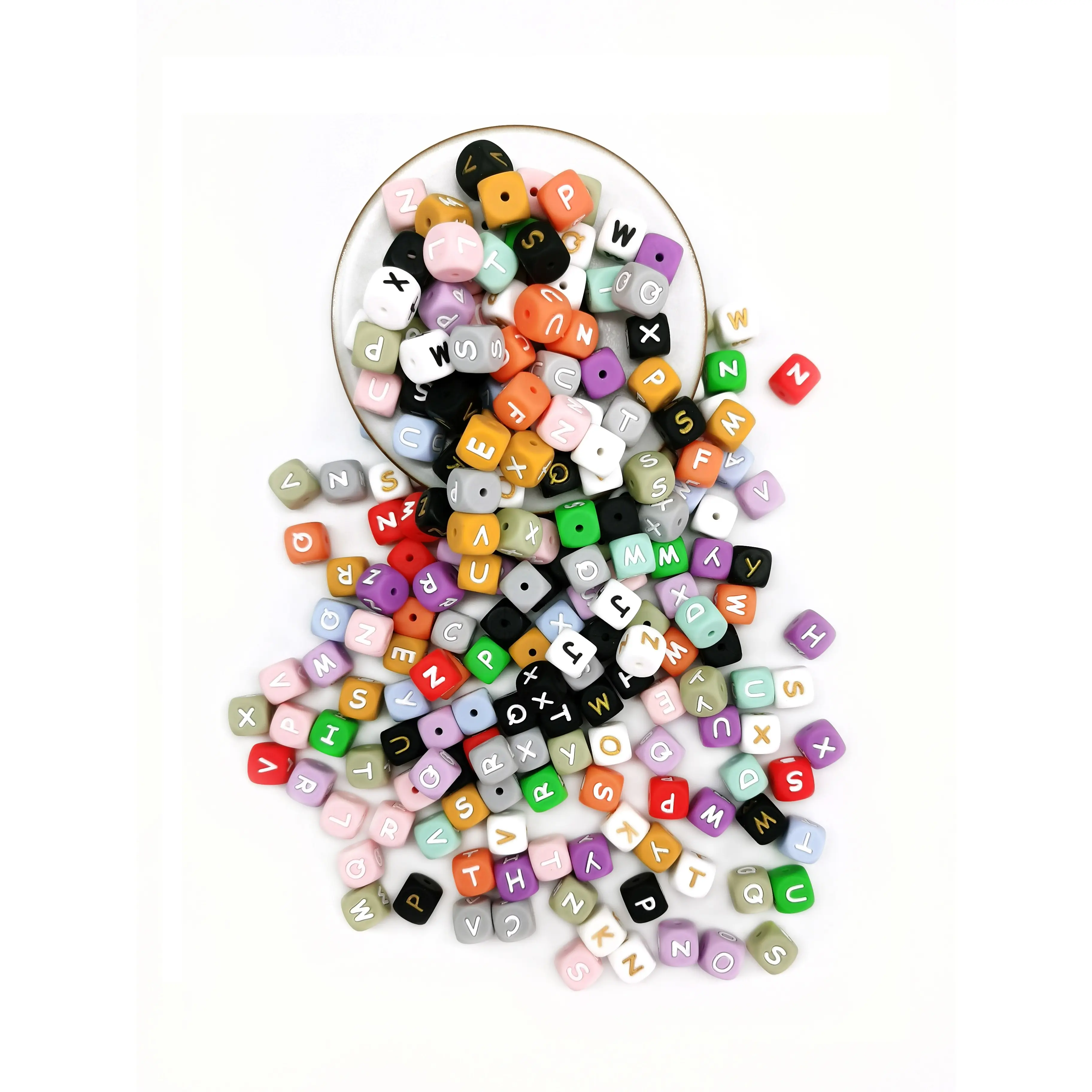 Vente en gros de bijoux de dentition pour bébé, perles d'alphabet numérique en Silicone, perles de lettres acryliques pour la fabrication de stylos
