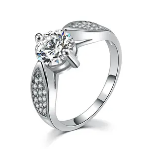 Klassisches Damen accessoires Zirkon schmuck 18 Karat Weißgold überzogen 7mm runder CZ Ehering Ring R546