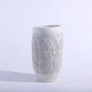 Jarrón de cerámica Beige redondo rústico moderno Retro Wabi Sabi Garden <span class=keywords><strong>Deko</strong></span> para decoración del <span class=keywords><strong>hogar</strong></span> Mesa decoración al aire libre - Product Image 3