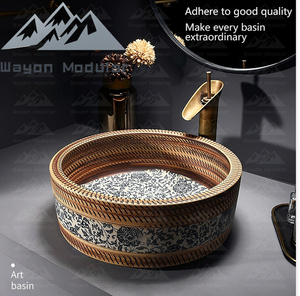 Vasque en porcelaine bleue et blanche peinte à la main Wayon Vintage pour projets de salles de bain d'hôtels de luxe de style zen - Product Image 2