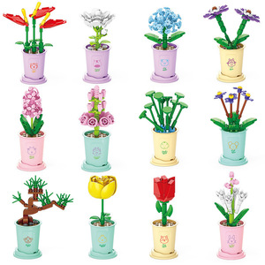 Creativo Kawaii taza de té de la leche bloque de construcción ramo de flores en maceta DIY Rosa ladrillos Decoración Juguetes Para Niños regalo de Navidad - Product Image 5