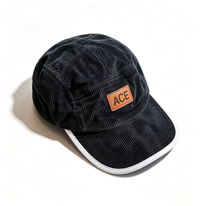 Gorra de Pana de 5 Paneles OEM de Fábrica, Estilo Campamento, Sin Estructura, Visera Curva, Logotipo de Parche de Cuero Personalizado, Ribete Blanco, Gorra de Pana Vintage - Product Image 2
