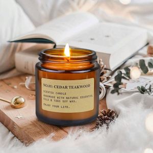 Custom 4 Pack Scented Candle Set Soy Wax Aromatherapy Candles for Home <b>Decoration</b> Amber Glass <b>Jar</b> Candle Gift for Women - Product Image 3