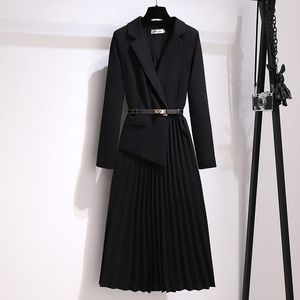 Abito Formale Elegante a Maniche Lunghe con Pieghe, Vestito Monocolore per Ufficio, Abito Professionale <span class=keywords><strong>da</strong></span> Donna, Lunghezza Midi, Casual - Product Image 4