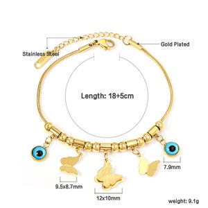 Ason - Pulseras de Cadena de Acero Inoxidable con Baño de Oro de 18K, Diseño de Mariposa con Ojo Azul, Sin Deslustre, para Mujer - Product Image 4