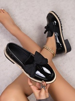 Chaussures habillées à plateforme pour femmes avec nœud, en cuir verni PU, à enfiler, à talon épais, mocassins décontractés, tailles 35 à 43