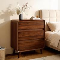 Table de chevet moderne en bois massif avec 3 tiroirs, style Mid-Century, finition bois massif, coins arrondis, pour chambre à coucher ou entrepôt