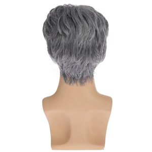 Peluca Corta con Raya Lateral Gris <span class=keywords><strong>para</strong></span> Hombres <span class=keywords><strong>Mayores</strong></span> de Mediana Edad, Estilo Voluminoso y Natural, Hecha a Máquina - Product Image 5