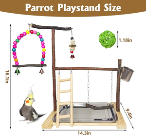 Parque de juegos para pájaros, soporte de juego para loros, soporte de juego para cacatúas, percha de madera, centro de actividades, escaleras, comederos, accesorios para mascotas - Product Image 2