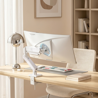 Bras de moniteur à ressort à gaz 17-35 pouces, fixation par pince de bureau ou passe-câble, plaque VESA à dégagement rapide, capacité de charge 10 kg, veinage blanc pierre