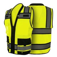 Gilet de sécurité réfléchissant bicolore haute visibilité avec maille respirante et plusieurs poches pour les travailleurs du bâtiment et les équipes de topographie