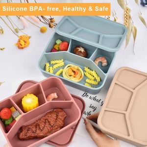 Portable Rectangle Silicone <b>Lunch</b> <b>Box</b> Heatable 3 <b>Compartments</b> Large Capacity Microwave Safe for Picnic Travel - Product Image 6