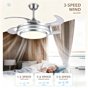 42''Indoor Silver Multifunctional Chandelier Ceil Fan <b>Light</b> Pendant Retractable Led <b>Ceiling</b> Fan With Led <b>Light</b> Ceil and <b>Remote</b> - Product Image 6