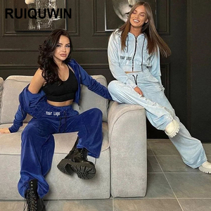RUIQUWIN New Arrival Two Piece Sweatsuit Set <strong>Women</strong> Zipper <strong>Straight</strong> <strong>Leg</strong> Wholesale Tracksuits <strong>Jogger</strong> Sets Solid Trendy Activewear - Product Image 1