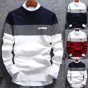 Großhandel Business-Pullover für Mann Günstige benutzer definierte Rundhals ausschnitt Herbst Winter gestreifte lässige Baumwolle Herren Pullover Strick pullover