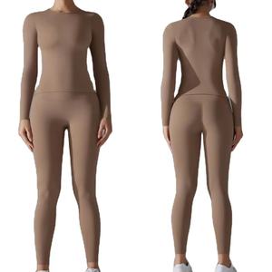 Rosa en blanco al por mayor conjuntos de las mujeres de poliamida de manga larga Camiseta y Legging dos 2 piezas gimnasio Fitness conjuntos otoño ropa de mujer - Product Image 4