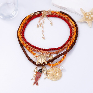 Verano océano estilo tendencia tejido a mano cuerda de colores aleación océano Animal colgante collar - Product Image 4