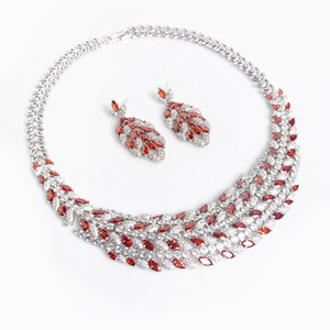 Ensemble collier et boucles d'oreilles de mariée en zircon micro-incrusté, style européen et américain, luxe industriel, bijoux de banquet de luxe - Product Image 5