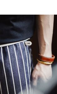 Pantalones cortos de chef de rayas verticales de mezclilla vintage americana Versus pantalones cortos casuales de pierna recta de mezcla de colores para hombres - Product Image 5