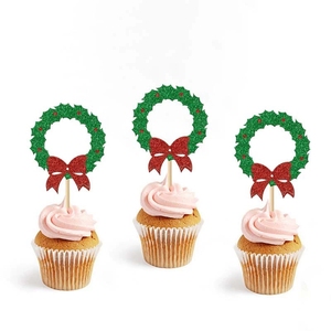 <b>Christmas</b> Wreath Cupcake Toppers for Holiday Parties Set of Festive Cake <b>Picks</b> with Evergreen Design Perfect Celebrations - Product Image 6