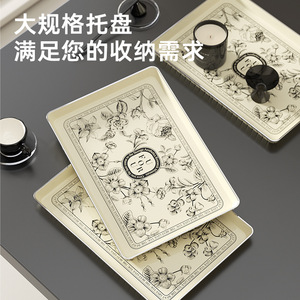 Floral Serving <b>Tray</b> Rectangular Plastic Elegant Home Living Room Storage Plate for Tea Cups Snacks Desserts Fruits - Product Image 4