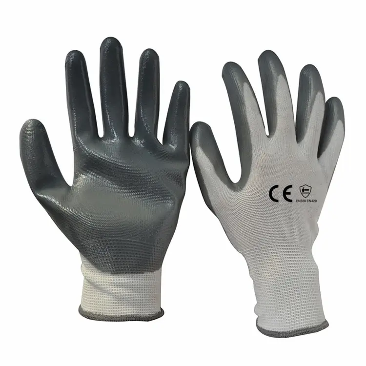 Work Light Duty Nylon Industry Nitrile Coated Safety Gloves