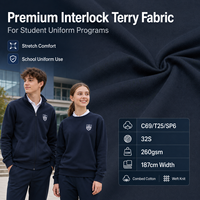 Tela de Algodón y Elastano de 260 g/m², Tela de Poliéster y Algodón, Tela Elástica, Tela de Punto para Uniformes Escolares y Ropa Escolar