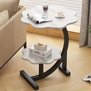 1pc Double-Layer Flower-Shaped Side <strong>Table</strong> Classic Style Metal <strong>Bedside</strong> <strong>Table</strong> With Storage Rack <strong>Round</strong> Tabletops - Product Image 3