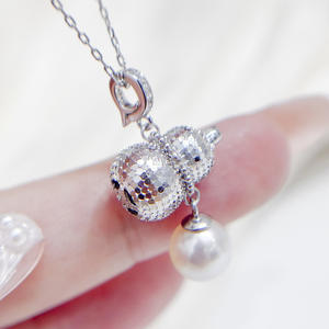 อุปกรณ์ทำเครื่องประดับ DIY 31442 จี้เงินแท้ S925 รูปทรงน้ำเต้าเปล่า สำหรับสร้อยคอผู้หญิง ขนาด 6-10 มม. อะไหล่เครื่องประดับ - Product Image 1