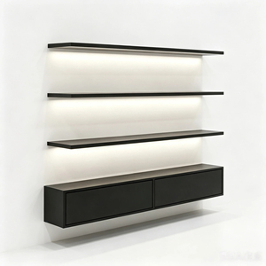 Moderno Estante Flotante Negro con Estantes Iluminados y Armario de Pared sin Tiradores <span class=keywords><strong>para</strong></span> Tiendas de Alta Gama - Product Image 1