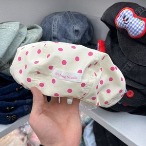 Ai Meng Studio Beret Cotton Poplin <b>Summer</b> Women's Breathable Sunshade <b>Hat</b> Red Blue Dots Stripes - Product Image 3