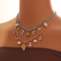 Collier tendance plaqué or en acier inoxydable style plage, personnalisable avec chaîne en corde tressée DIY et pendentif étoile de mer imitation perle