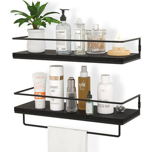 Étagère de rangement multifonction <span class=keywords><strong>murale</strong></span> en bois et en fer, 2 pièces, pour salle de bain, cuisine, salon, bureau - Product Image 1