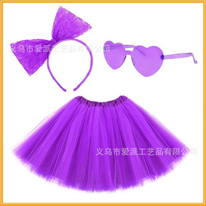 <b>Red</b> Lace <b>Bow</b> Headband With Heart Sunglasses And Tutu Skirt For Christmas Party Adult Costume - Product Image 4