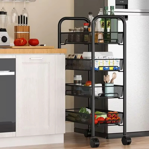 4/5 Tier <b>Bedroom</b> Bedside Storage <b>Shelf</b> Multi-Storey Organizer Carbon Steel Trolley Shelving Floor-To-Ceiling Mobile Snack - Product Image 2