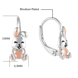 New Arrival Hypoallergenic 925 Sterling Silver Cute Animal Bunny Rabbit Heart Hoop <strong>Safety</strong> <strong>Backs</strong> <strong>Earrings</strong> for Teen Girls Women - Product Image 2
