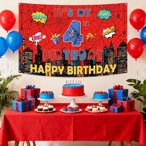 Telón de Fondo para Cumpleaños Número 4 con Diseño de Telaraña Roja, Decoración para Fiesta de Cumpleaños, Fondo para Fotos en Rojo y Azul - Product Image 5