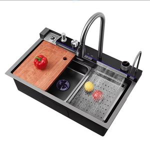 Robinet de cuisine numérique intelligent en acier inoxydable 304 à nid d'abeilles bionique multifonctionnel à quatre trous - Product Image 1